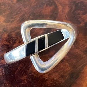 Modernist Taxco Sterling & Black Onyx hinged Cuff Bracelet